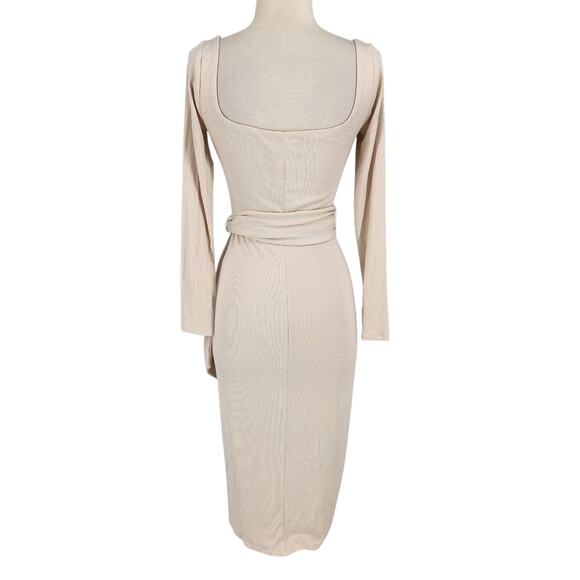 Privacy Please Ribbed Knit Midi Dress Square Neckline Side Slit Cream Size Small - Picture 4 of 6